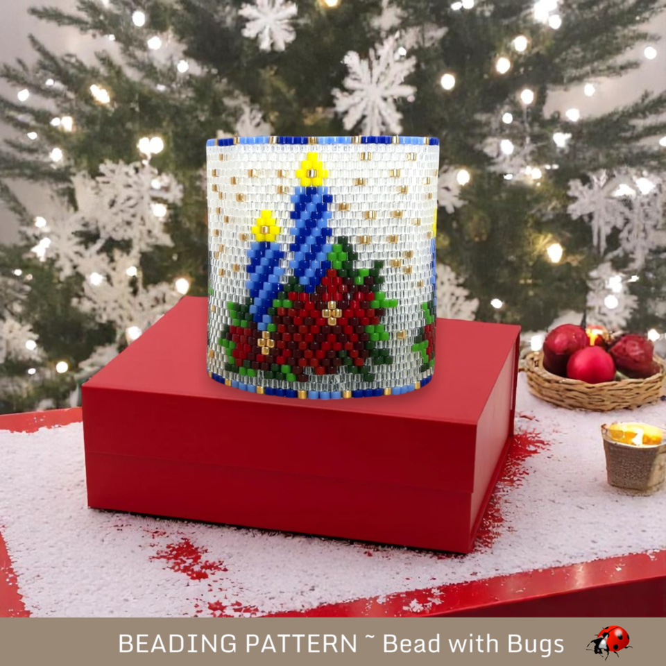 CHRISTMAS CANDLES: Peyote Stitch Beaded Tea Light Cover Pattern by Bead with Bugs