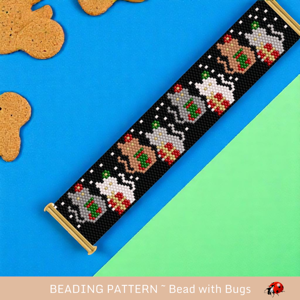 CHRISTMAS CATS: A Peyote Stitch Beaded Bracelet Pattern by Bead with Bugs