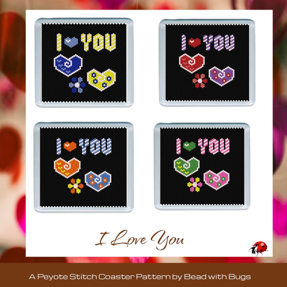 LOVE YOU:  Beaded Coaster Pattern Set
