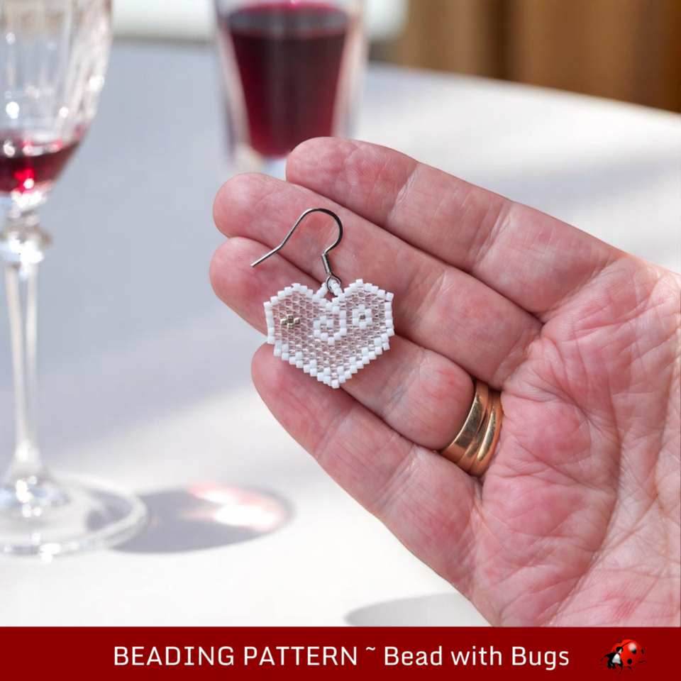 CRYSTAL HEART:  Brick Stitch Beaded Earrings Pattern by Bead with Bugs