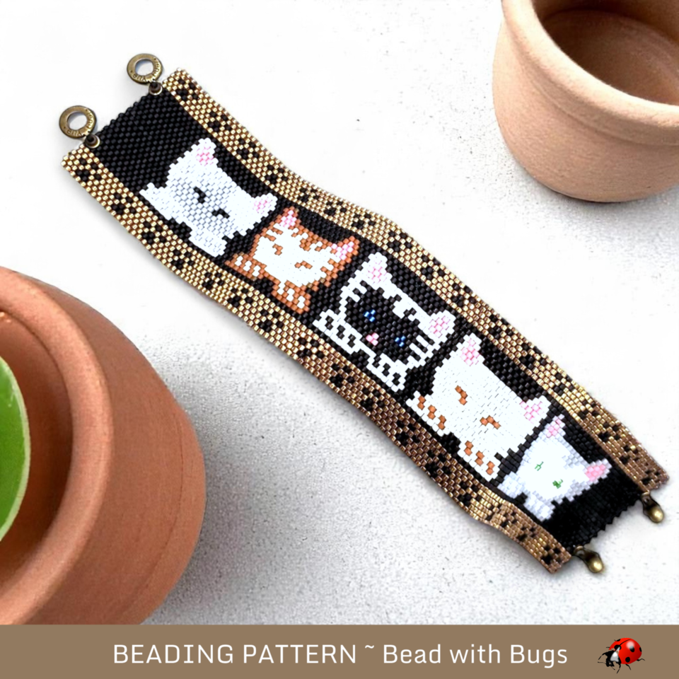 CUDDLY KITTENS: A Peyote Stitch Beaded Bracelet Pattern by Bead with Bugs