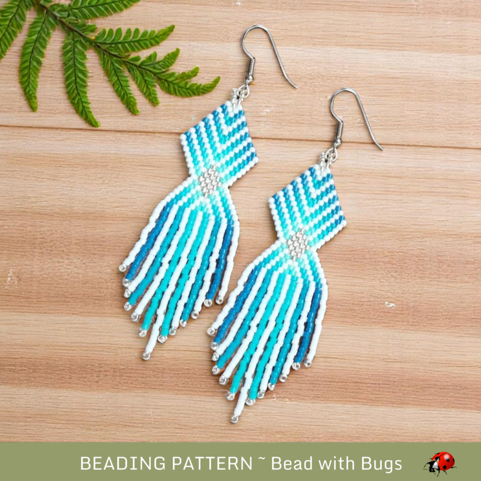 DEEP WATER:  Brick Stitch Beaded Earrings Pattern by Bead with Bugs