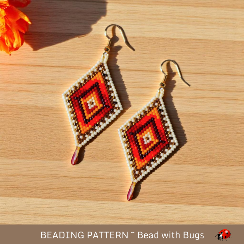 DESERT SUN:  Brick Stitch Beaded Earrings Pattern by Bead with Bugs