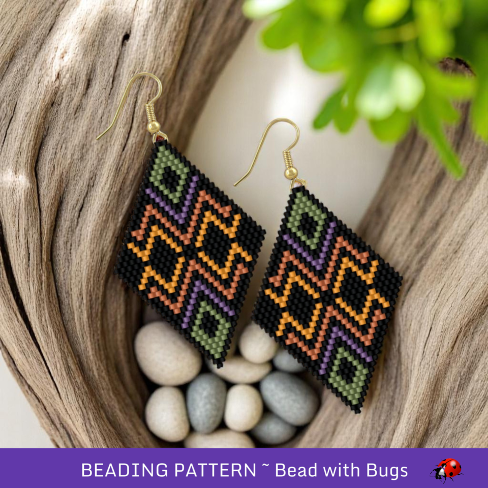 EARTHBOUND:  Brick Stitch Beaded Earrings Pattern by Bead with Bugs