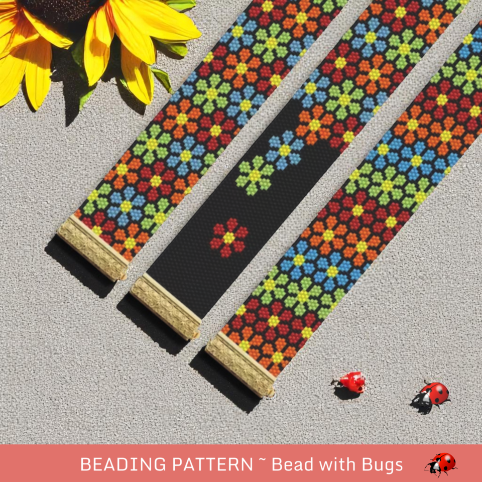 FIELD OF FLOWERS: A Peyote Stitch Beaded Bracelet Pattern by Bead with Bugs