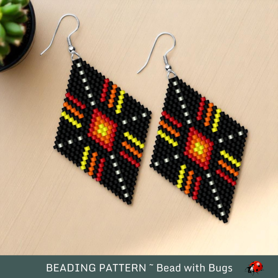 FIRE LIGHT:  Brick Stitch Beaded Earrings Pattern by Bead with Bugs