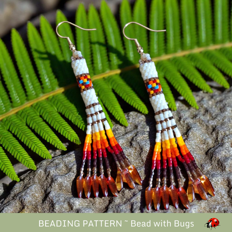 FIRE AND ICE: Peyote Stitch Fringed Tube Earring Pattern by Bead with Bugs