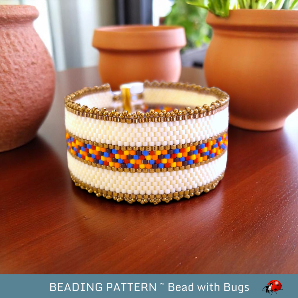 FIRE AND ICE 1  A Peyote Stitch Beaded Bracelet Pattern by Bead with Bugs