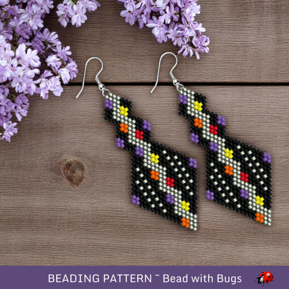 Brick Stitch Beaded Earrings Pattern by Bead with Bugs, Flash, Shaped Earrings, PDF