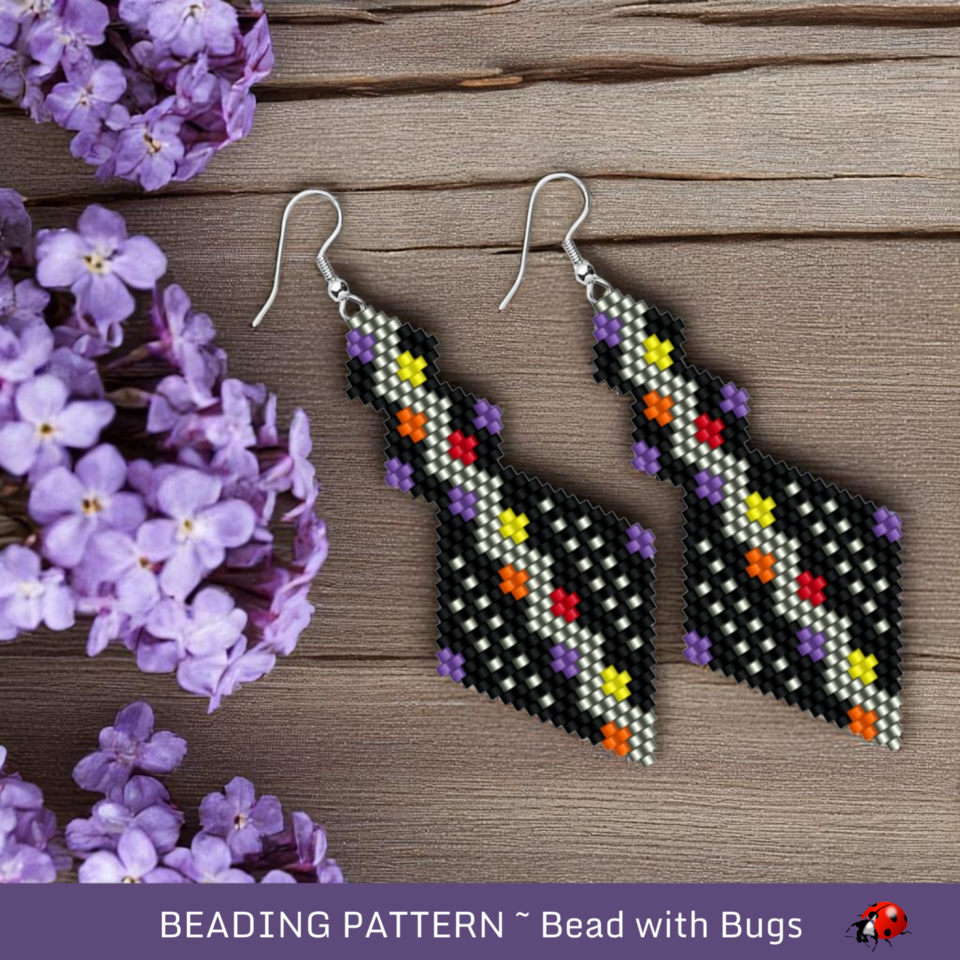 Brick Stitch Beaded Earrings Pattern by Bead with Bugs, Flash, Shaped Earrings, PDF