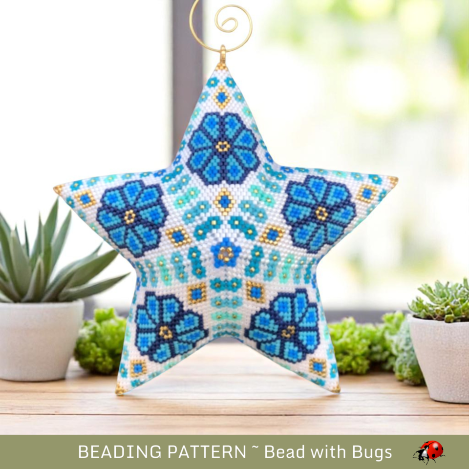 FORGET-ME-NOT: 3D Beaded Peyote Star Pattern by Bead with Bugs
