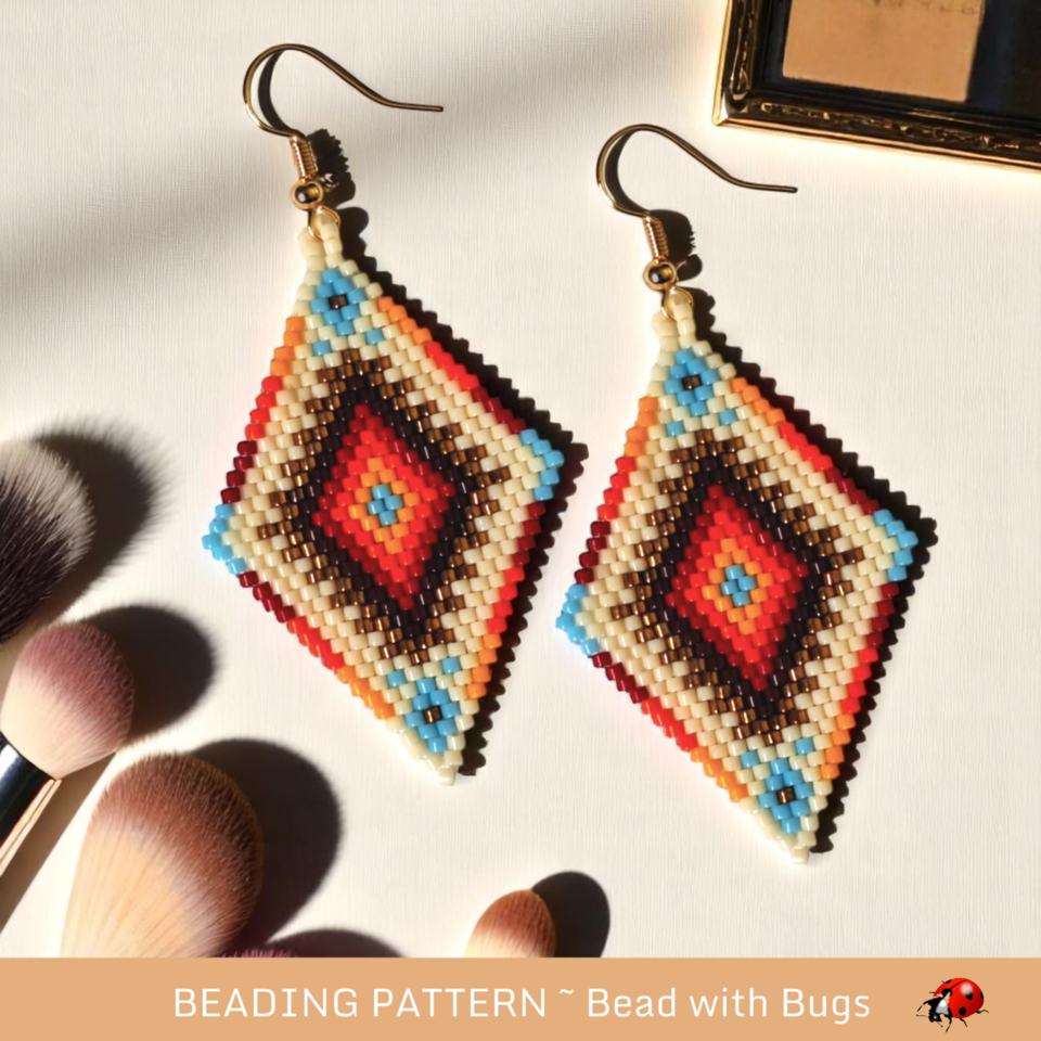 FOUR DIRECTIONS:  Brick Stitch Beaded Earrings Pattern by Bead with Bugs