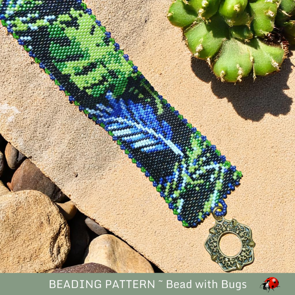 FRONDS: A Peyote Stitch Beaded Bracelet Pattern by Bead with Bugs