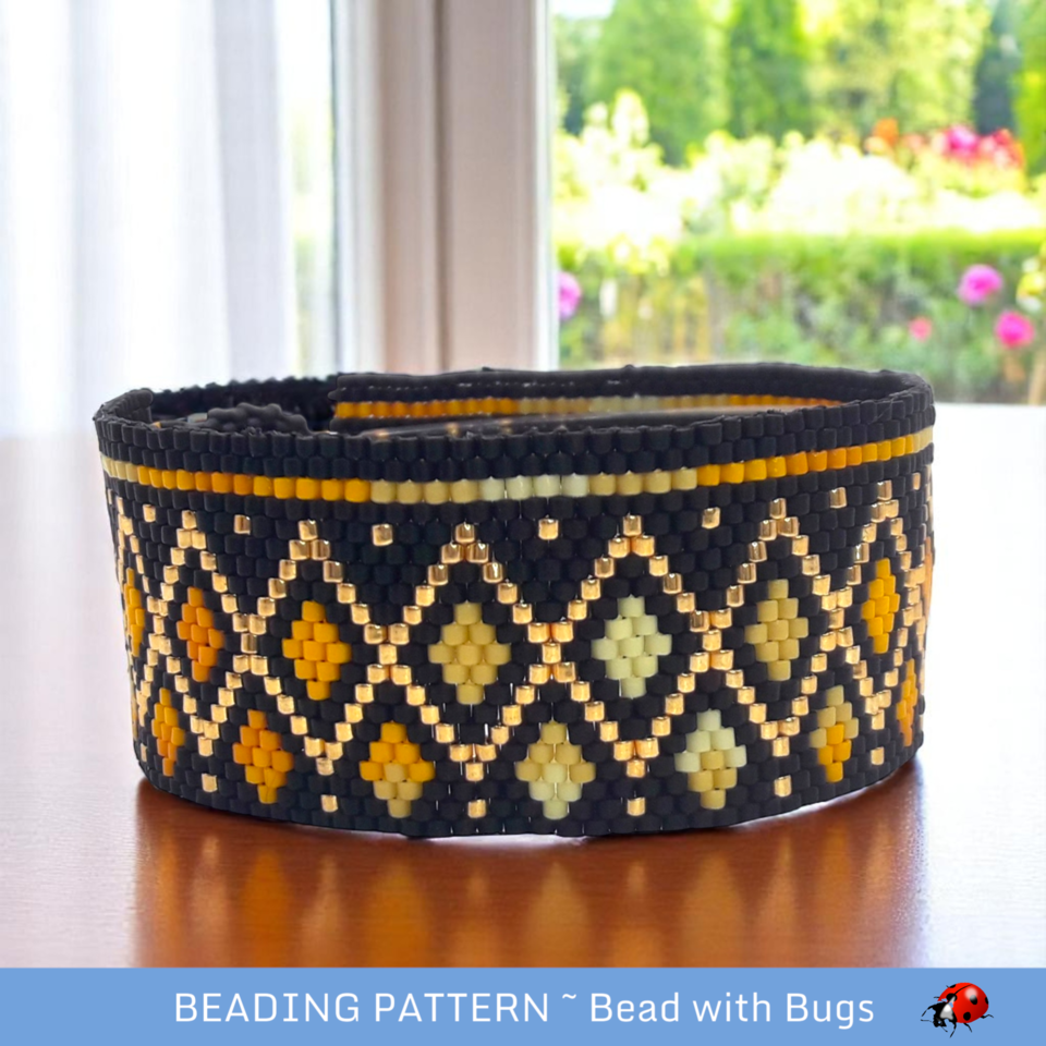 HONEY HARVEST: A Peyote Stitch Beaded Bracelet Pattern by Bead with Bugs