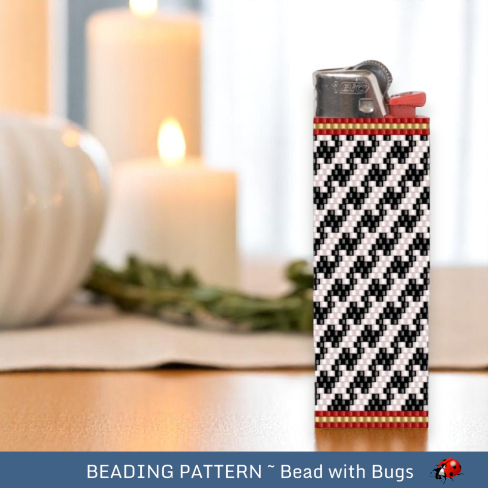 HOUNDSTOOTH:  Peyote Stitch Beaded Lighter Cover by Bead with Bugs