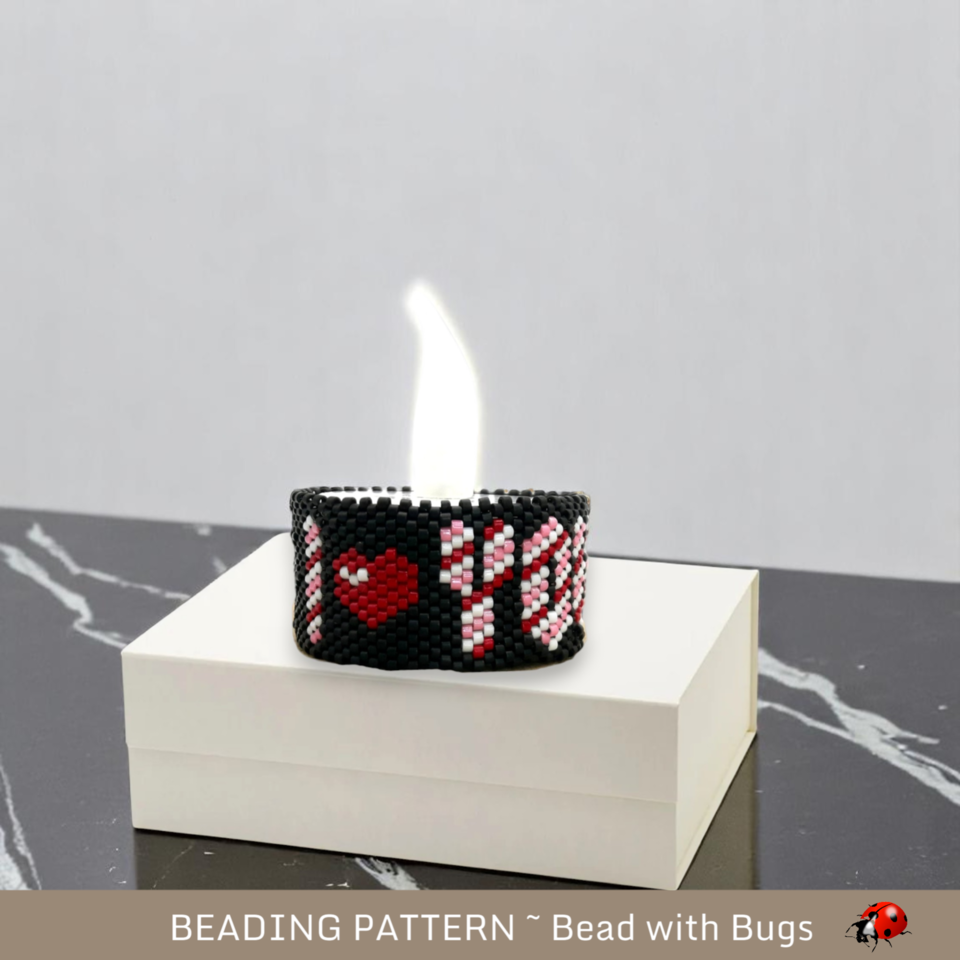 I LOVE YOU: Peyote Stitch Beaded Tea Light Cover Pattern by Bead with Bugs