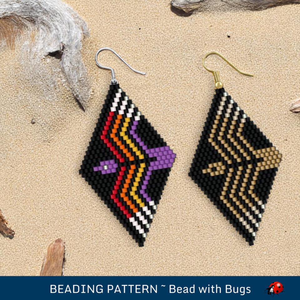IN FLIGHT:  Brick Stitch Beaded Earrings Pattern by Bead with Bugs