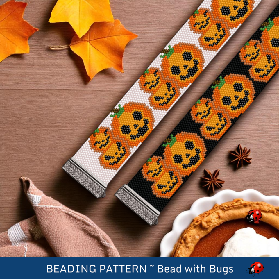 JACK O'LANTERNS : A Peyote Stitch Beaded Bracelet Pattern by Bead with Bugs