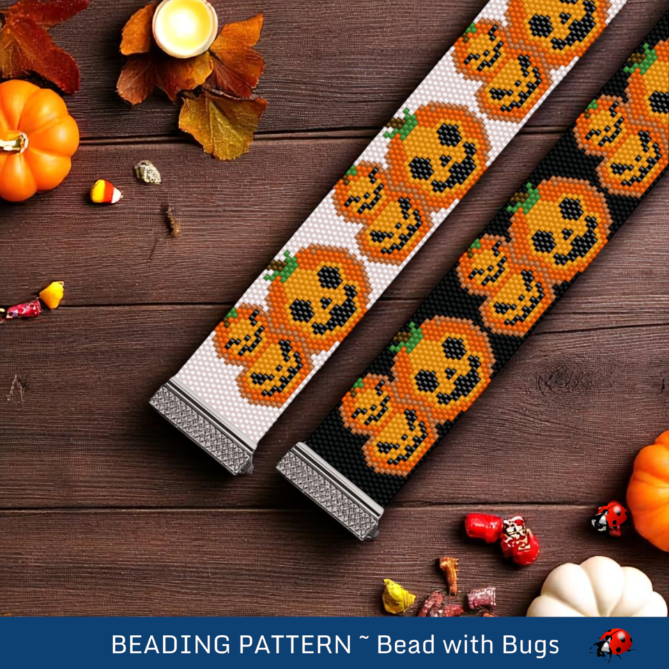 JACK O'LANTERNS : A Peyote Stitch Beaded Bracelet Pattern by Bead with Bugs