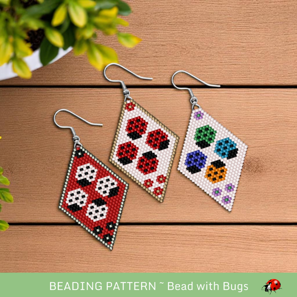 LADYBUG SERIES:  Brick Stitch Beaded Earrings Pattern by Bead with Bugs