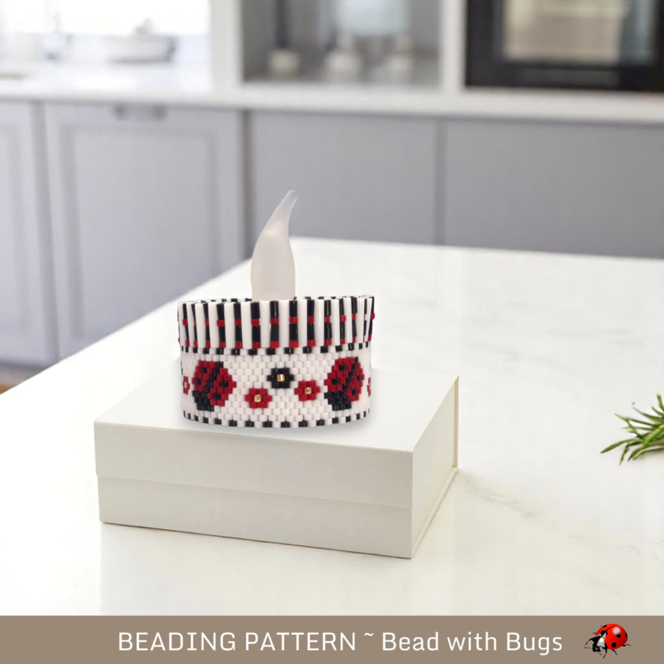 LADYBUGS: Peyote Stitch Beaded Tea Light Cover Pattern by Bead with Bugs