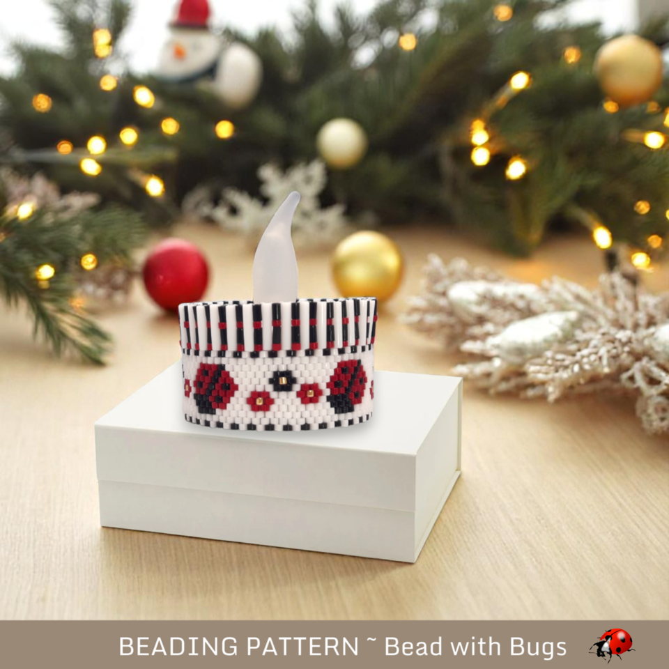 LADYBUGS: Peyote Stitch Beaded Tea Light Cover Pattern by Bead with Bugs