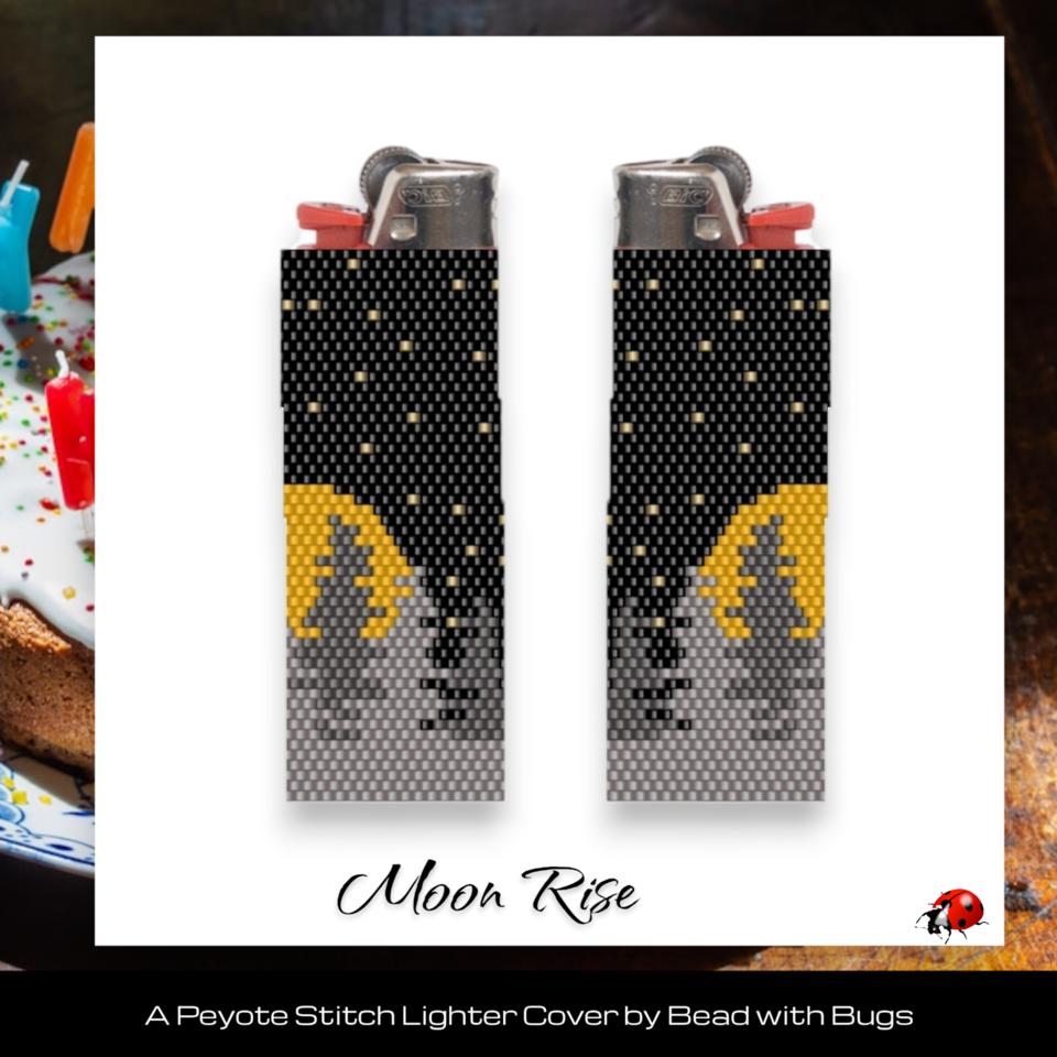 MOON RISE:  Peyote Stitch Beaded Lighter Cover by Bead with Bugs
