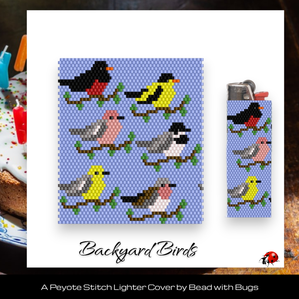 BACKYARD BIRDS:  Peyote Stitch Beaded Lighter Cover by Bead with Bugs