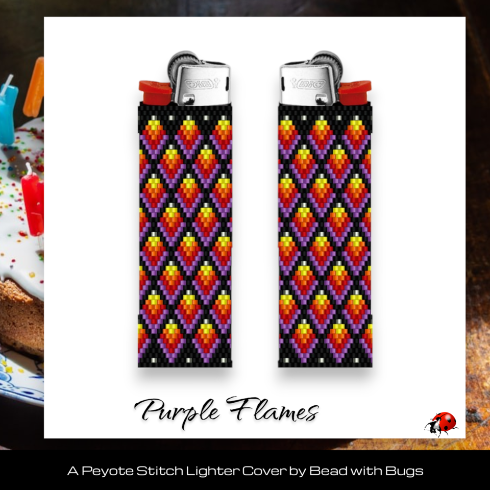 PURPLE FLAME:  Peyote Stitch Beaded Lighter Cover by Bead with Bugs