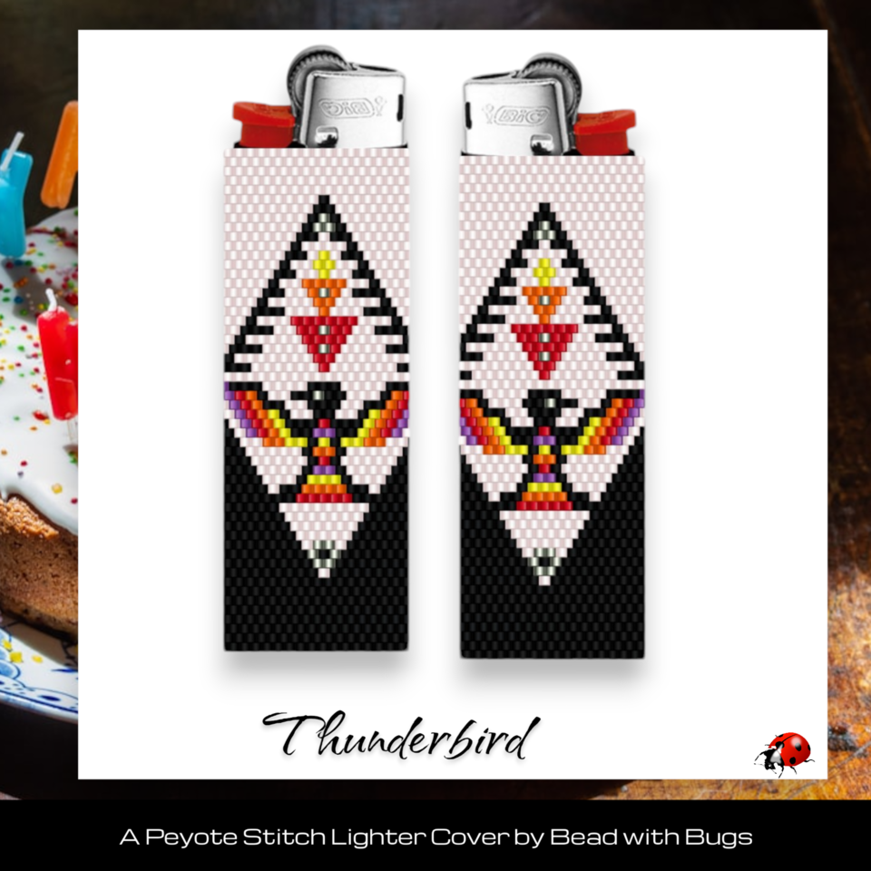 THUNDERBIRD:  Peyote Stitch Beaded Lighter Cover by Bead with Bugs