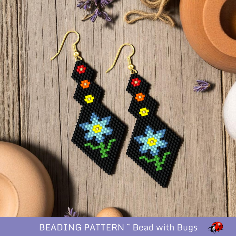 MY GARDEN:  Brick Stitch Beaded Earrings Pattern by Bead with Bugs