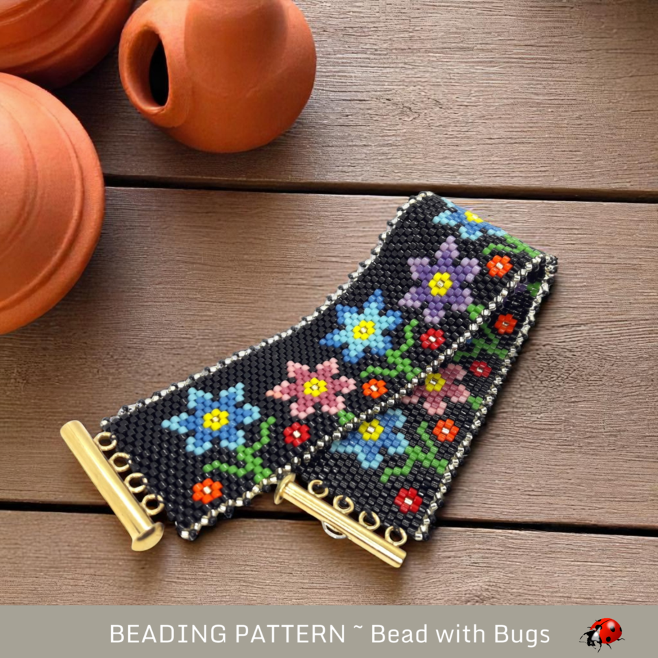 MY GARDEN: A Peyote Stitch Beaded Bracelet Pattern by Bead with Bugs