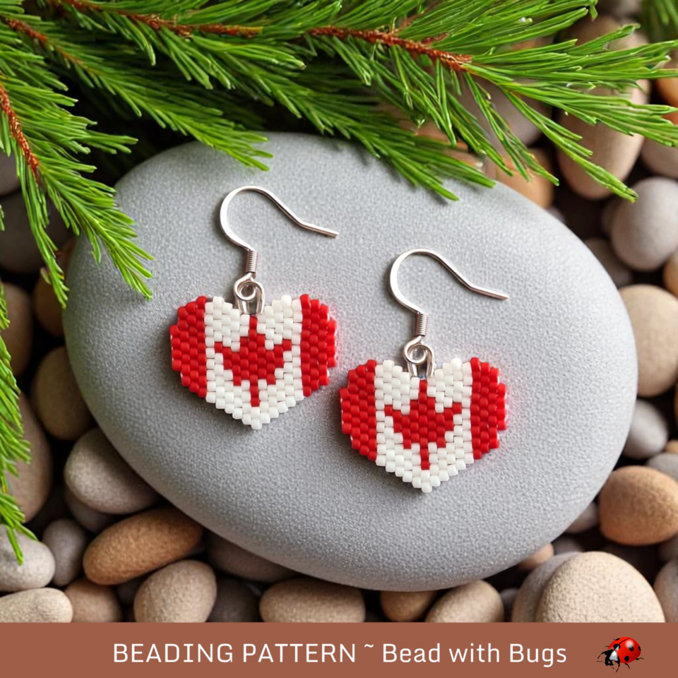 OH CANADA:  Brick Stitch Beaded Earrings Pattern by Bead with Bugs