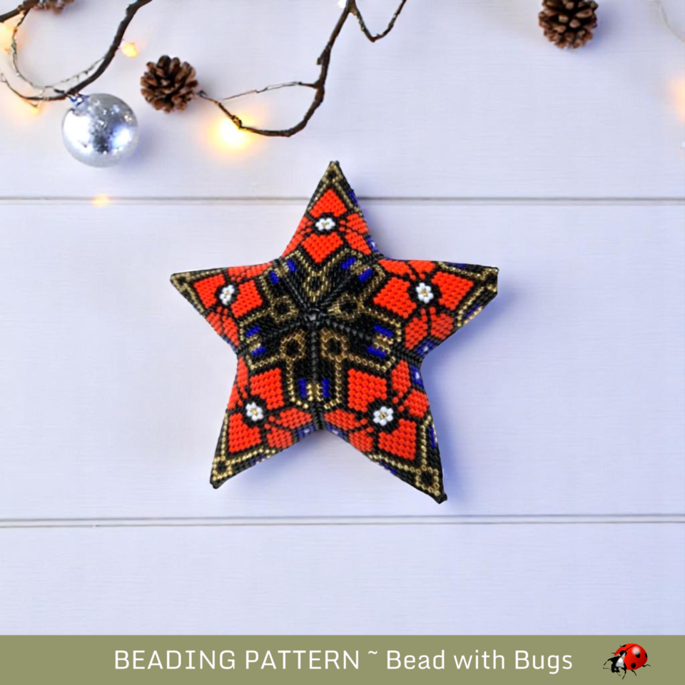 POINSETTIA: 3D Beaded Peyote Star Pattern by Bead with Bugs