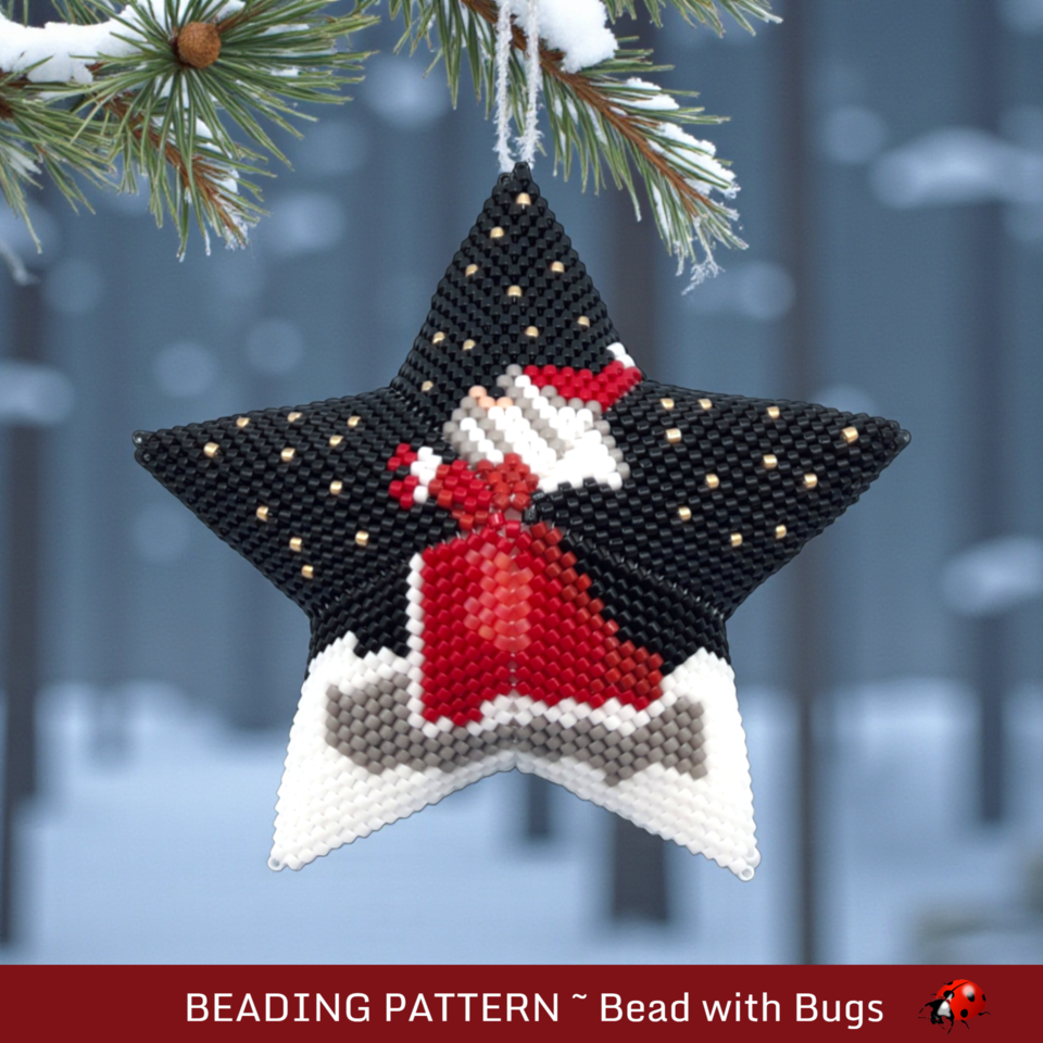 Santa in the Stars 3D Peyote Stitch Beaded Star Pattern - 3x3 Dimension of Santa Gazing at Stars