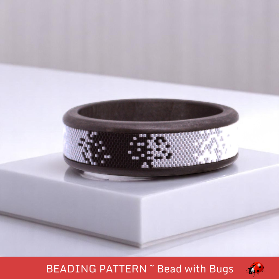 Peyote Stitch Beaded Bangle Band Pattern by Bead with Bugs, Scattered in Black, Ombre designed band for metal or wood bangle band.