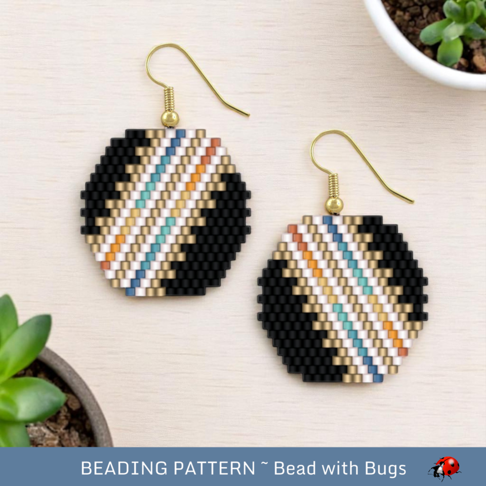 SHADOW AND LIGHT:  Brick Stitch Beaded Earrings Pattern by Bead with Bugs
