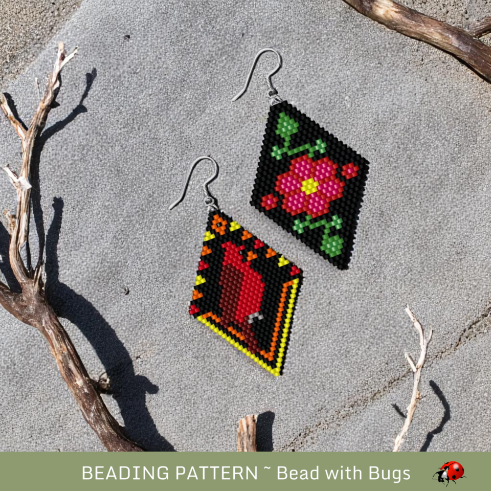 SIMPLE PLEASURES:  Brick Stitch Beaded Earrings Pattern by Bead with Bugs