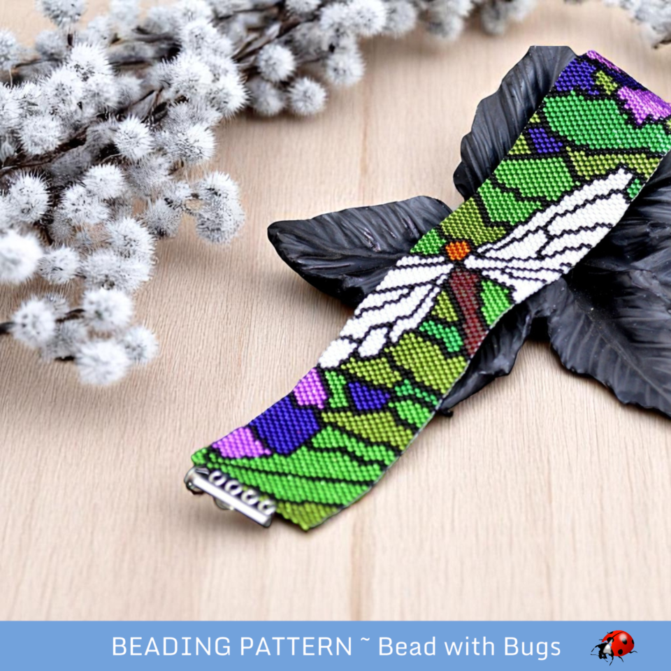 STAINED GLASS DRAGONFLY: A Peyote Stitch Beaded Bracelet Pattern by Bead with Bugs