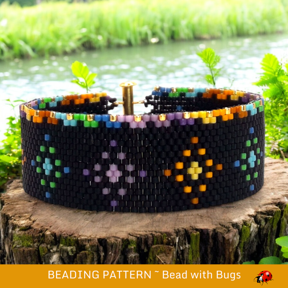 STARRY NIGHT: A Peyote Stitch Beaded Bracelet Pattern by Bead with Bugs