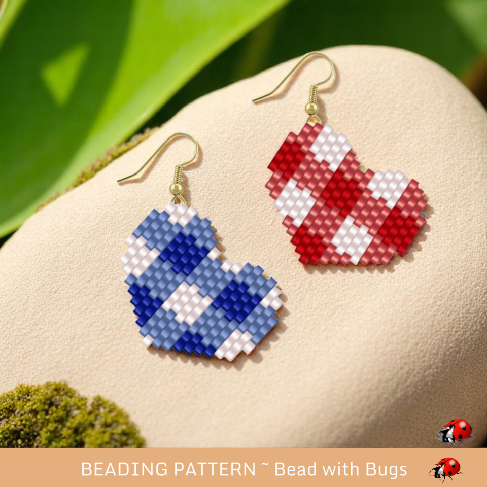 SWEET GINGHAM:  Brick Stitch Beaded Earrings Pattern by Bead with Bugs