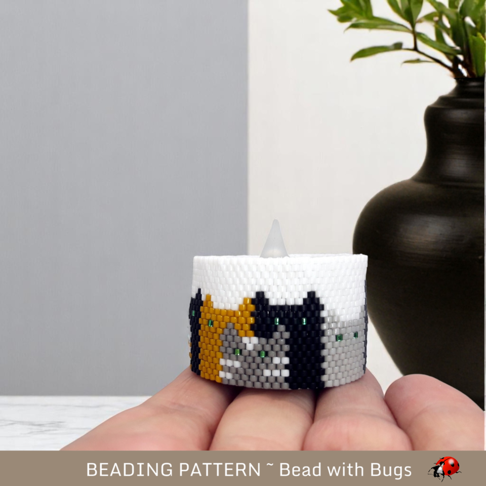 THE CATS: Peyote Stitch Beaded Tea Light Cover Pattern by Bead with Bugs