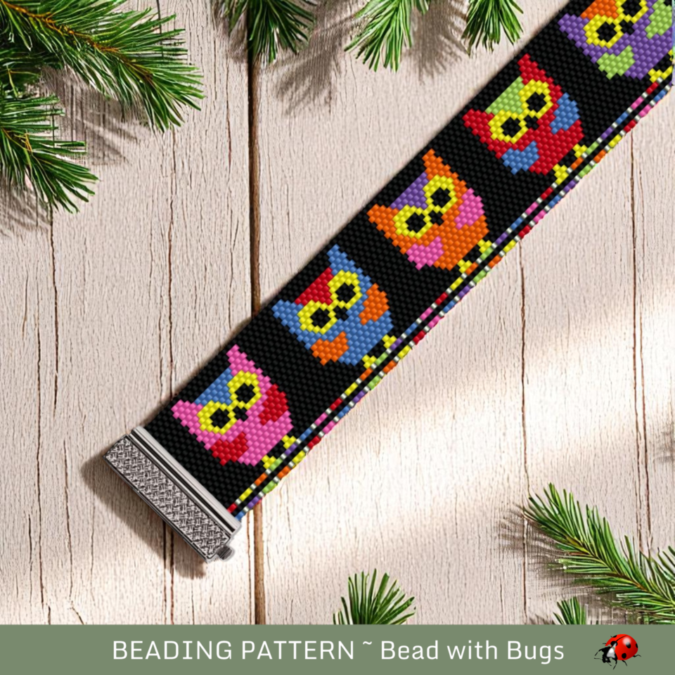 THE OWL FAMILY: A Peyote Stitch Beaded Bracelet Pattern by Bead with Bugs