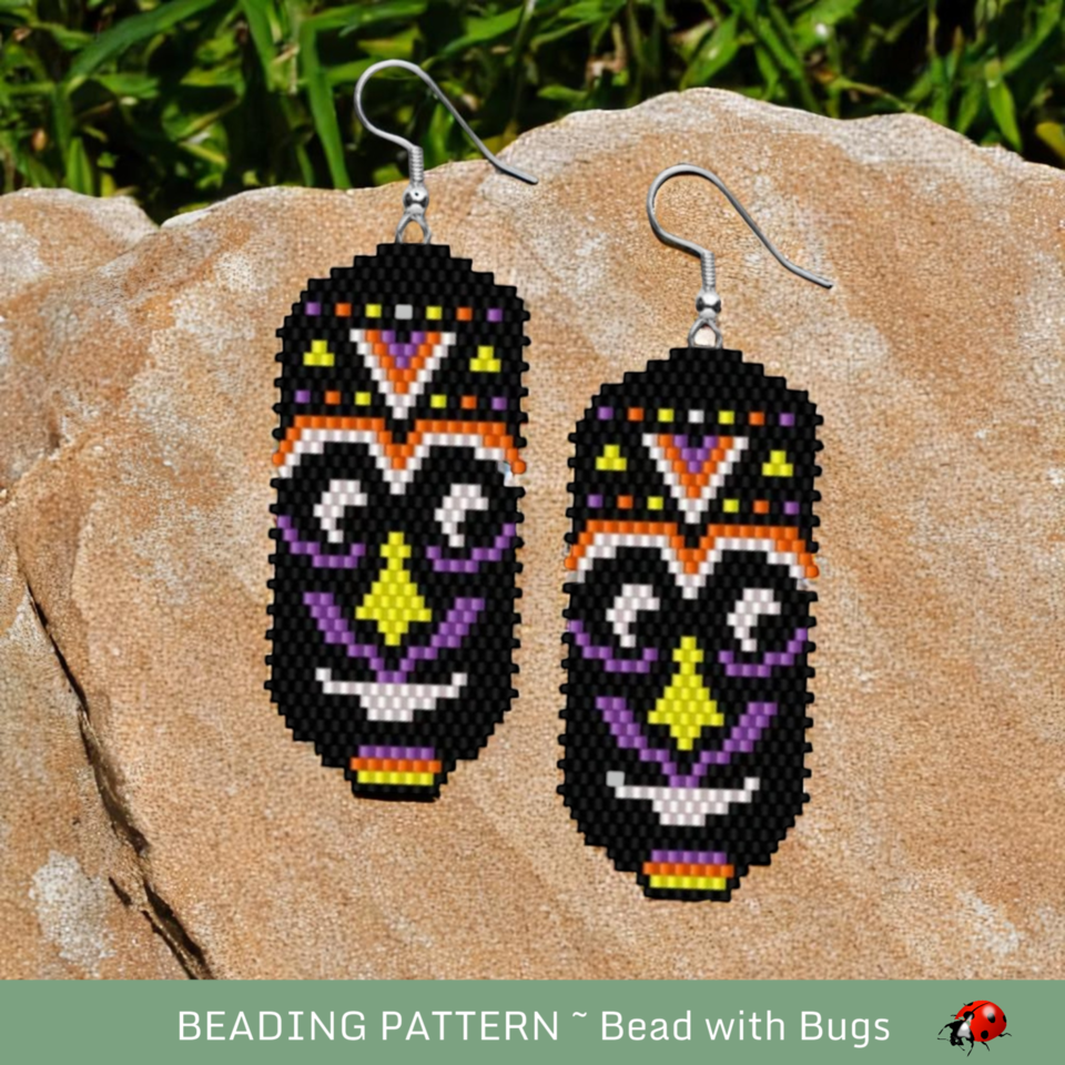 ETHNIC MASK:  Brick Stitch Beaded Earrings Pattern by Bead with Bugs