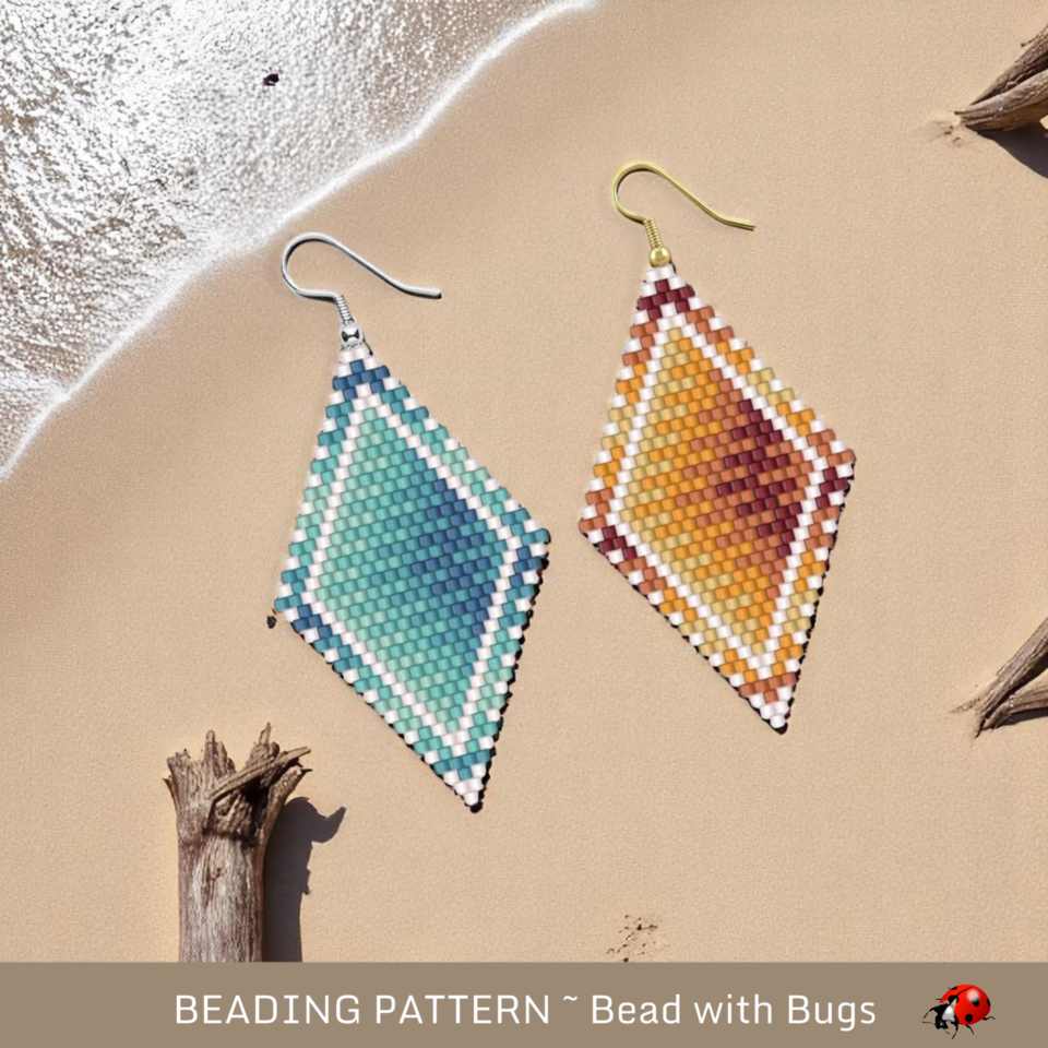 TRANQUIL SHORE & Hot Desert Sand:  Brick Stitch Beaded Earrings Pattern by Bead with Bugs