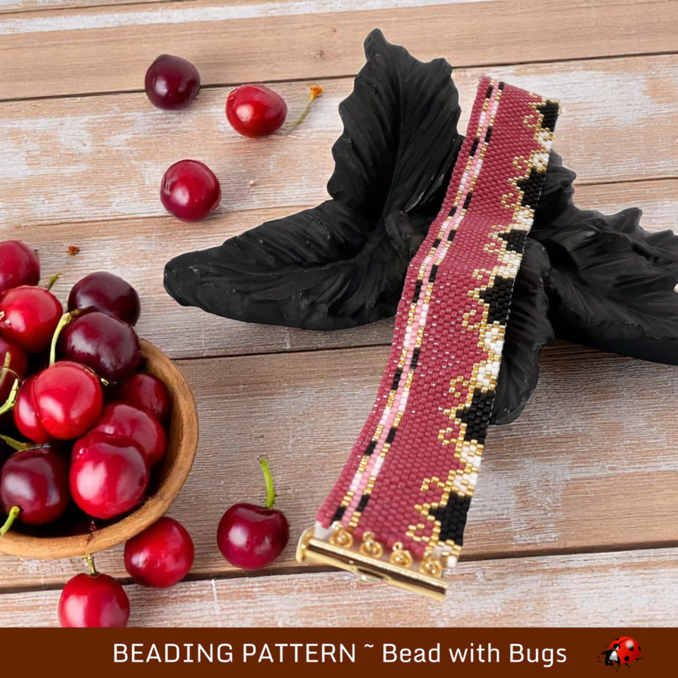 VERY CHERRY: A Peyote Stitch Beaded Bracelet Pattern by Bead with Bugs