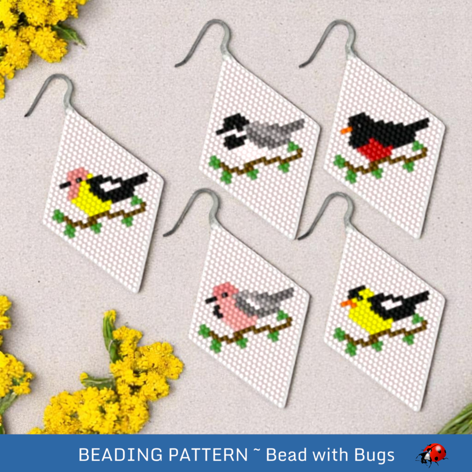 BACKYARD BIRDS:  Brick Stitch Beaded Earrings Pattern by Bead with Bugs
