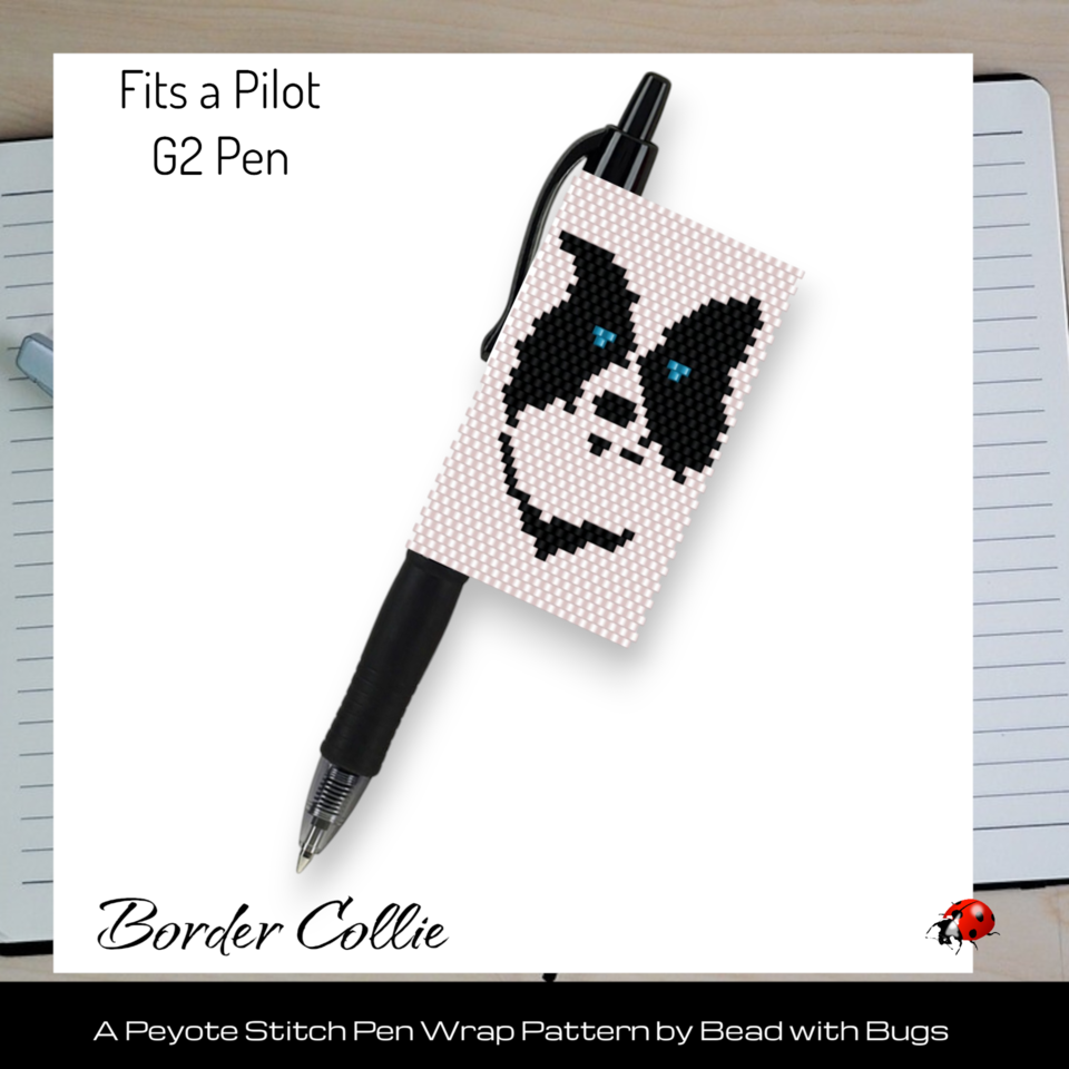 BORDER COLLIE: Peyote Stitch Beaded Pen Wrap by Bead with Bugs
