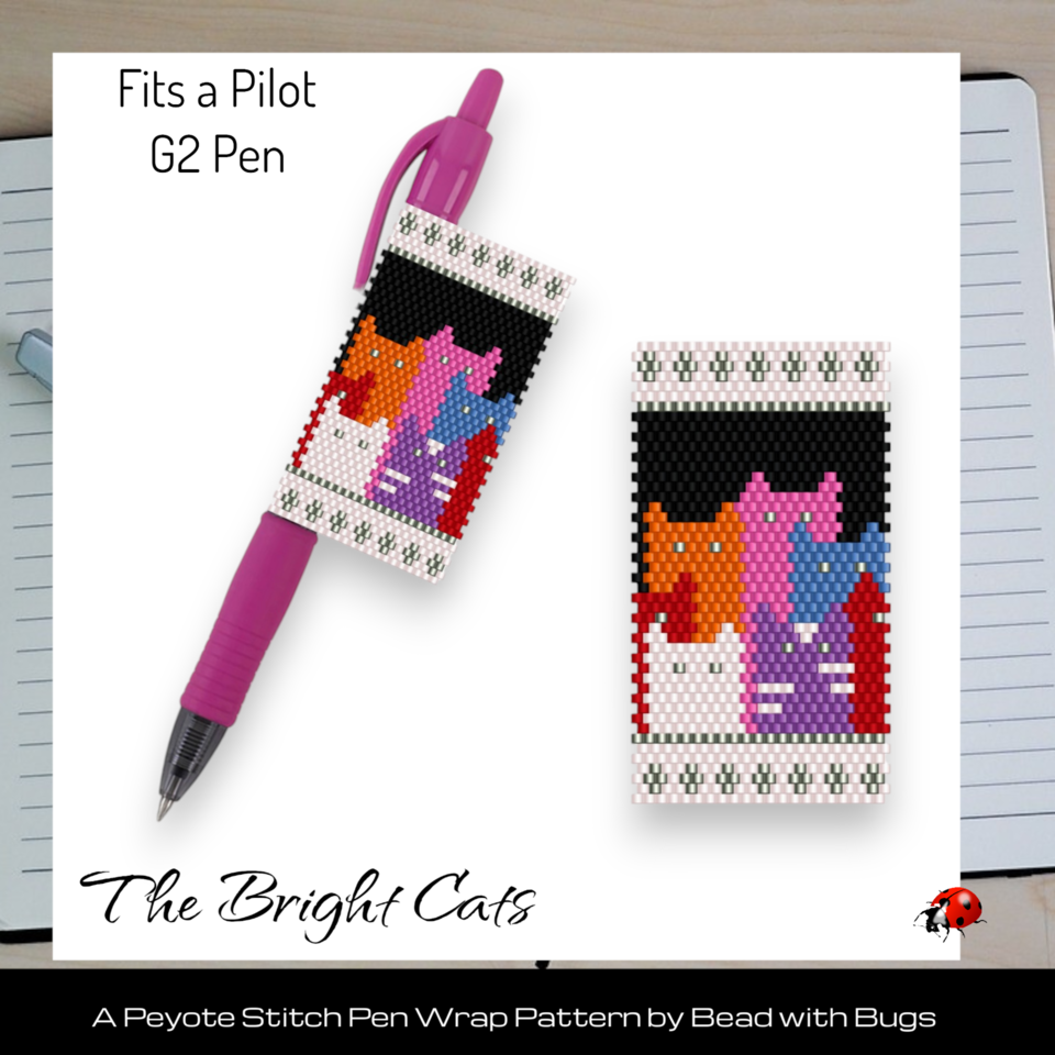 BRIGHT CATS: Peyote Stitch Beaded Pen Wrap by Bead with Bugs