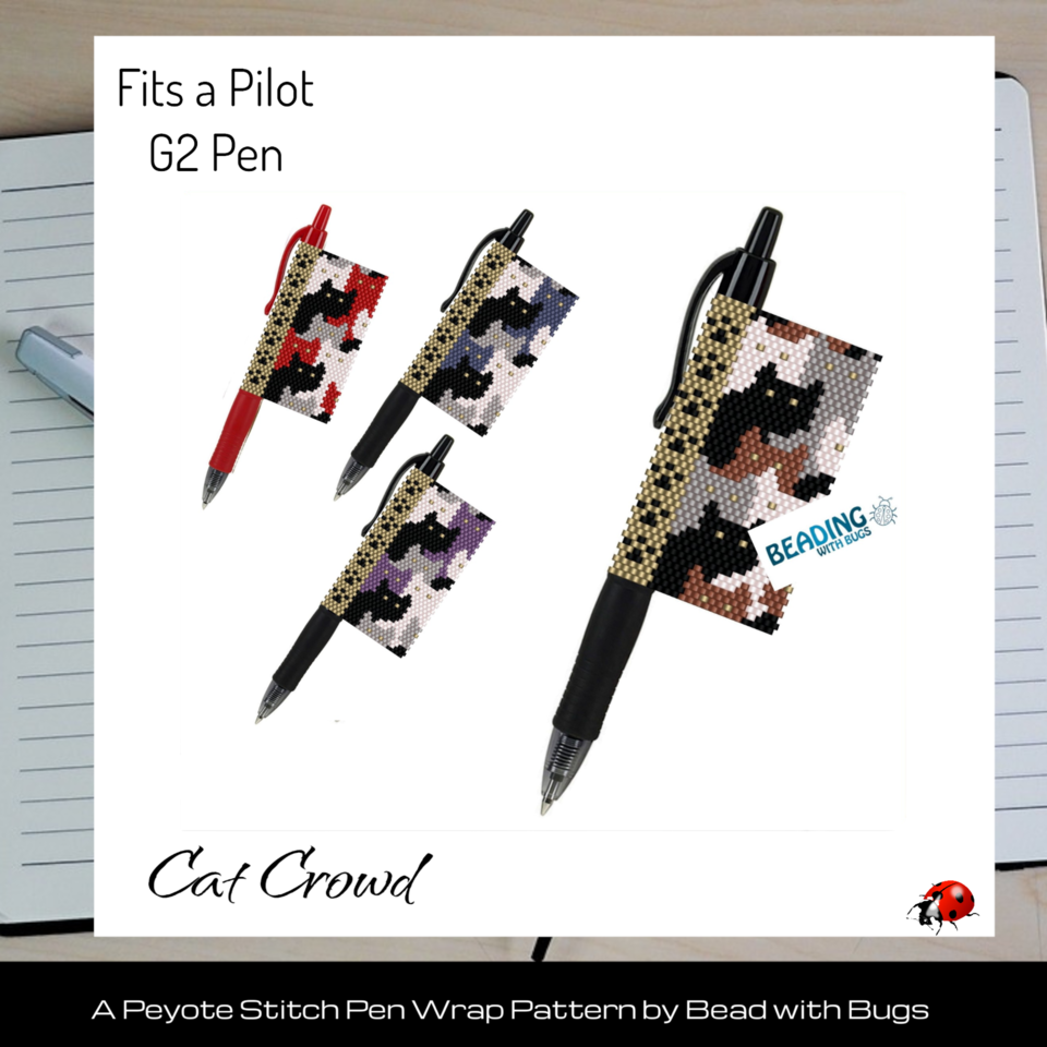 CAT CROWD:  Peyote Stitch Beaded Pen Wrap by Bead with Bugs